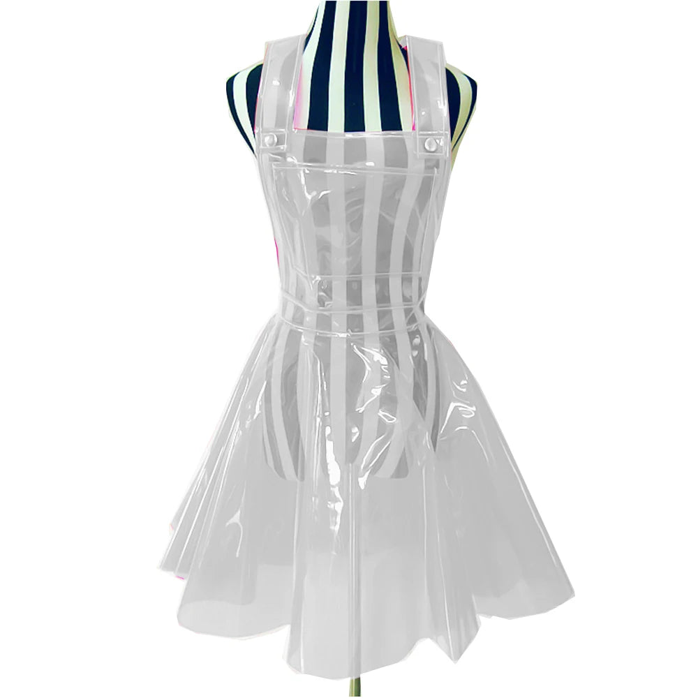 Women Plastic PVC Dress See Through A Line Transparent PVC Clear Dress Waterproof Dress Sexy Costume Gothic Sheer dress S-7XL