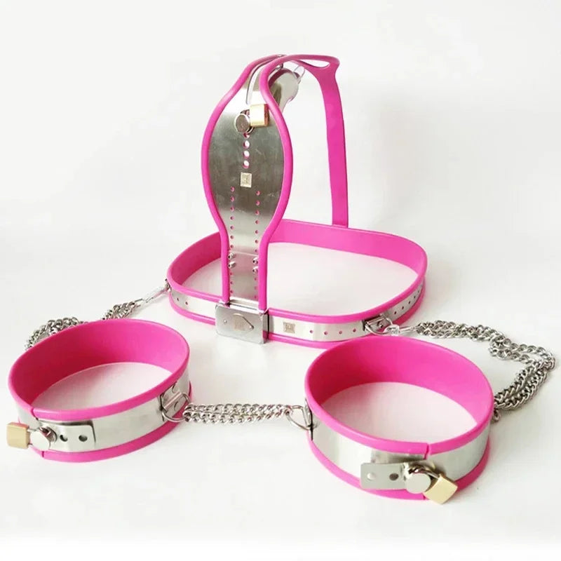 Stainless Steel Male Chastity Belt Cbt BDSM Bondage Set Cock Cage Chastity Lock Pants Thigh Ring Cuffs Adult Sex Toys For Men