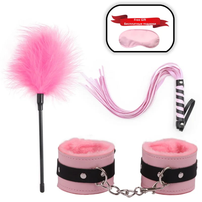 Slave Bondage Set Leather Handcuffs Rope Body Slap Strap Spanking Beat Tassel Whip Sex Toys For Bdsm Adult Games Lash Flog Tool