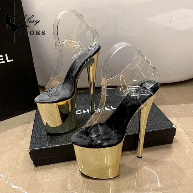 20CM Sexy Pole Dance Shoes Fashion Party Womens Sandals Transparent Buckle Striptease High Heels Fetish Platform Catwalk Shoess