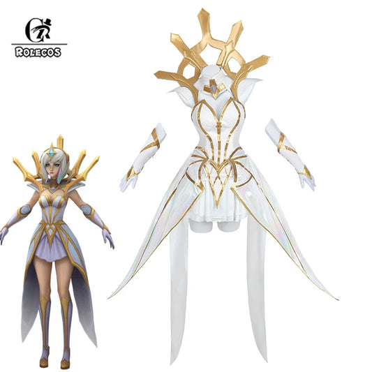 ROLECOS Lux Cosplay Costume Game LOL Elementalist Lux Women White Dress Uniform Halloween Party Outfit Fullset Suit