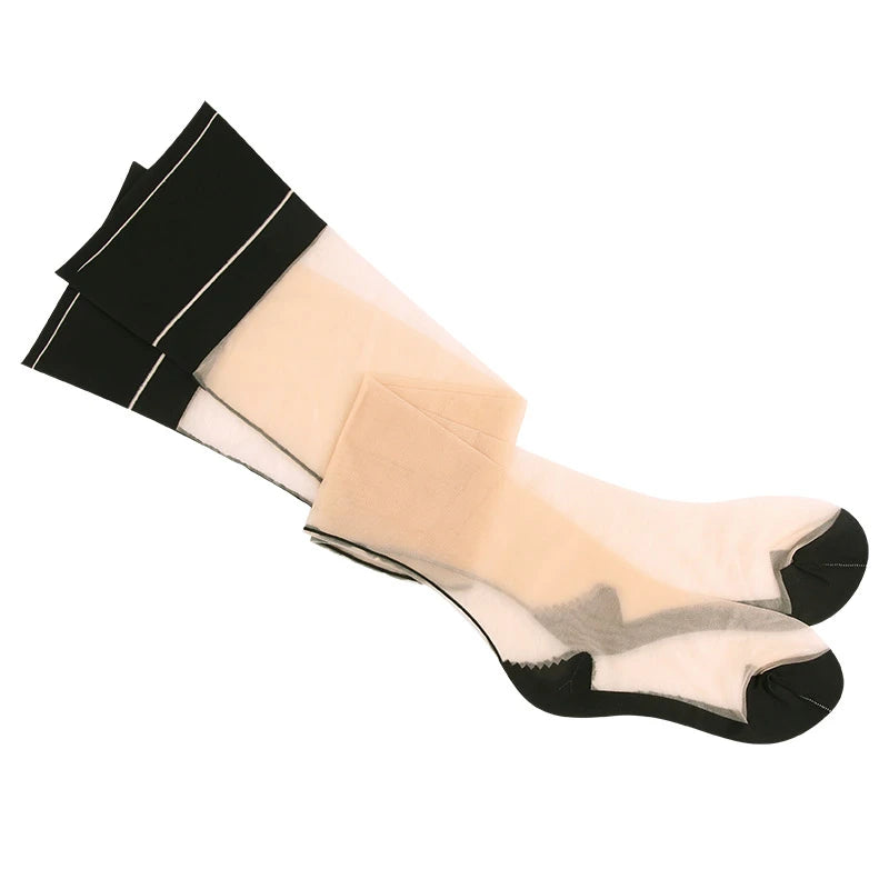 10D Patchwork Transparent Medias Retro Cuban Heel Back Seam Thigh High Stockings With Original Package Hot Pole Dance Clubwear