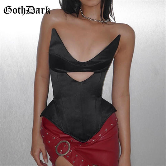 Goth Dark Punk Streetwear Sexy Hollow Out Irregular Corset Tops E-girl Grunge Backless Bandage Tanks Top Y2K Gothic Slim V Vests