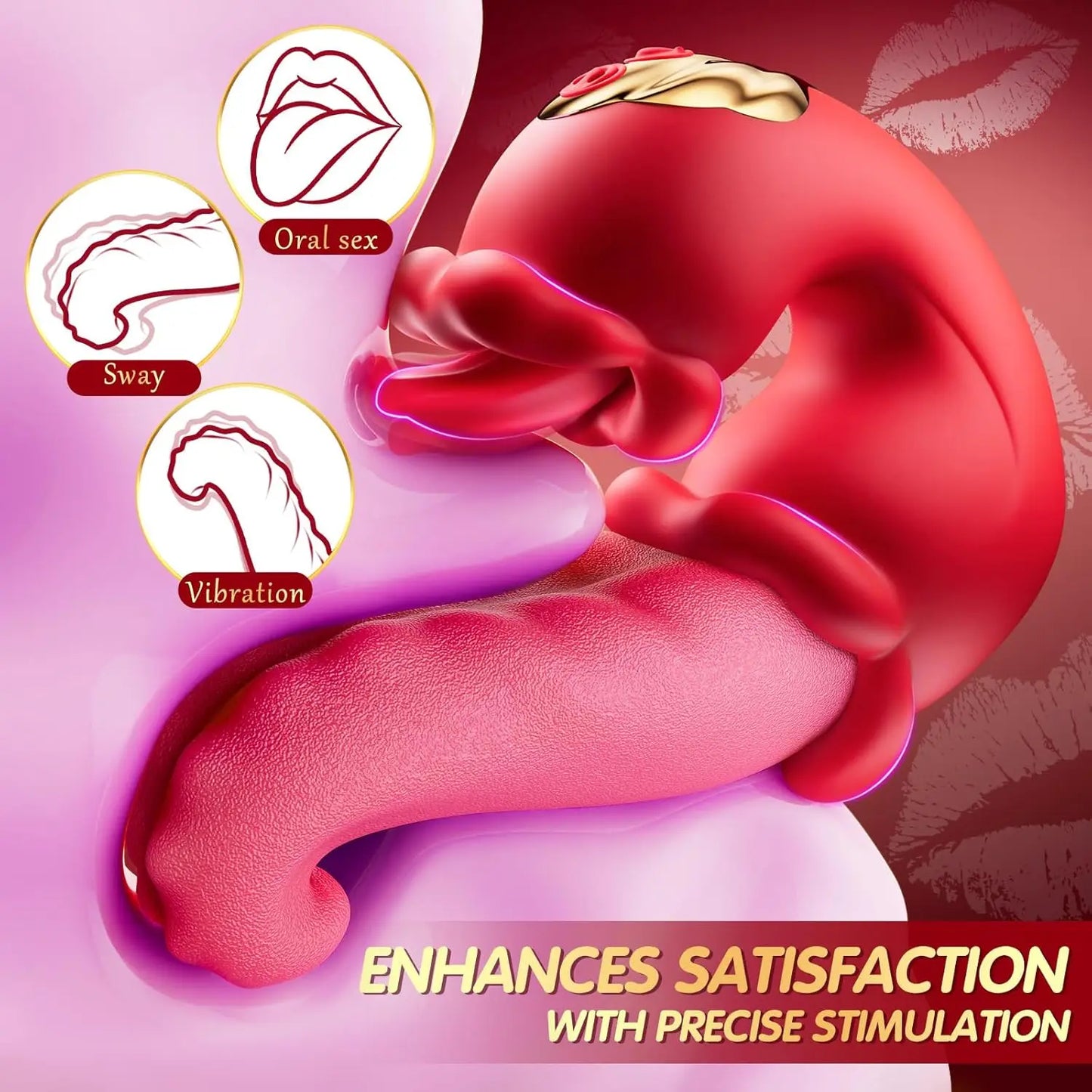 3 In 1 Tongue Thrust Vibrator Rose Sex Toy 10 Cunnilingus Vibration Modes Rocking Sucking Clitoris Stimulator For Women