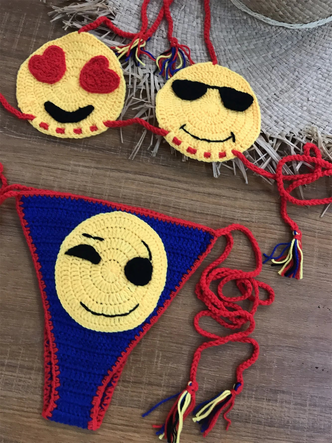 100% Handmade Crochet Brown Bikini Set Swimwear Beachwear Outfit Island Crochet Bikini Bow Cute Bathing Suit Women DIY clothing