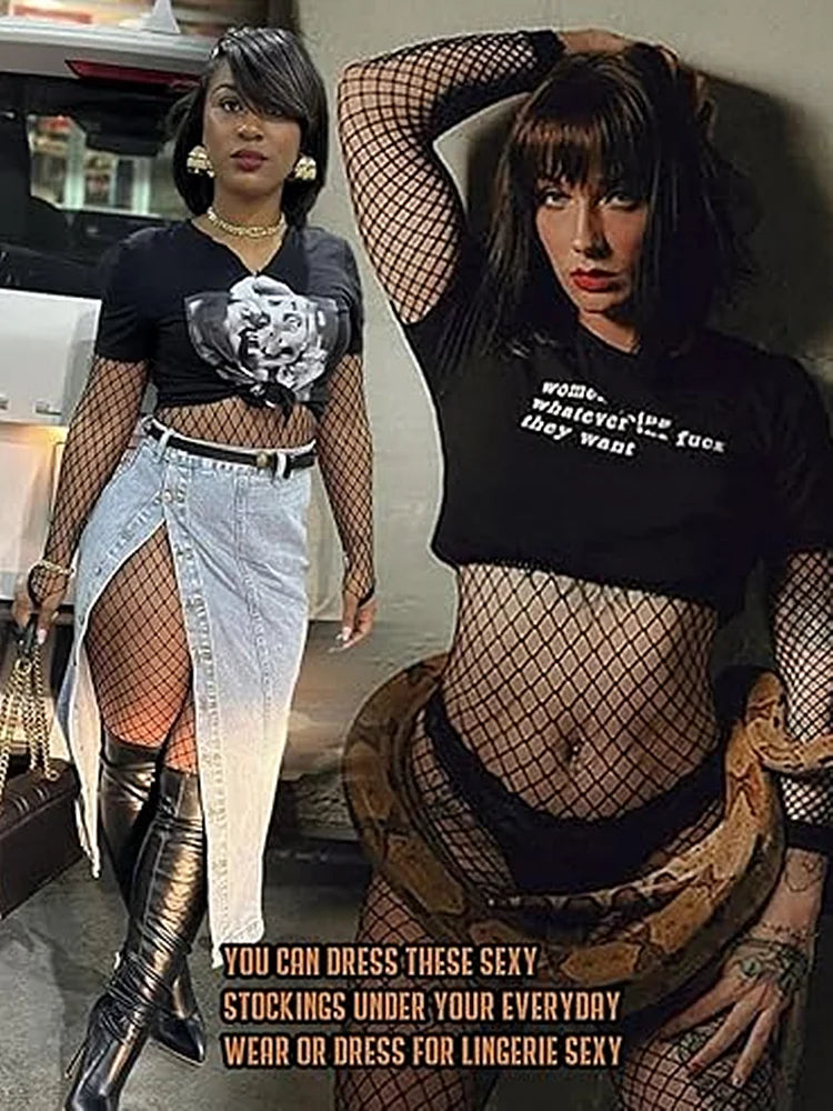 Sexy Fishnet Hollow Bodystocking Nylon See Through Outfits Open Crotch Full Body One Piece Women's Sexy Lingerie & Underwear