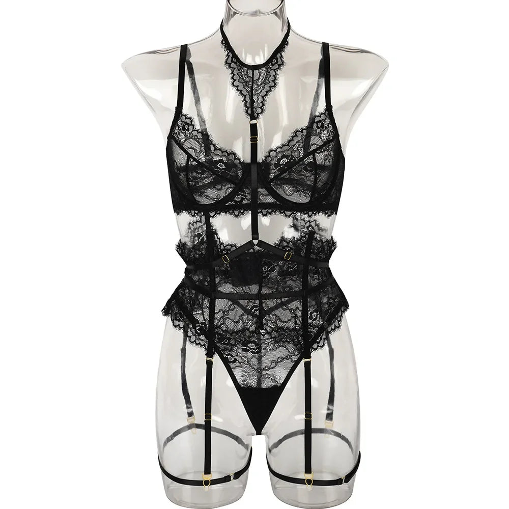 Toucheart Lingeries Sexy Hot Sleepwear Sexy Lingerie for Women Thin Transparent Lace Bra Set See Through Female Erotic Underwear