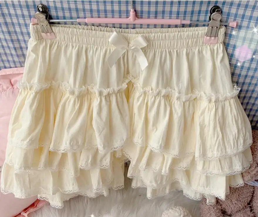 Kukeita Harajuku Kawaii Lolita Pleated Shorts Skirts Women Fairy Y2k Aesthetic Pink Cute Plush Bloomers Faldas Mujer Moda