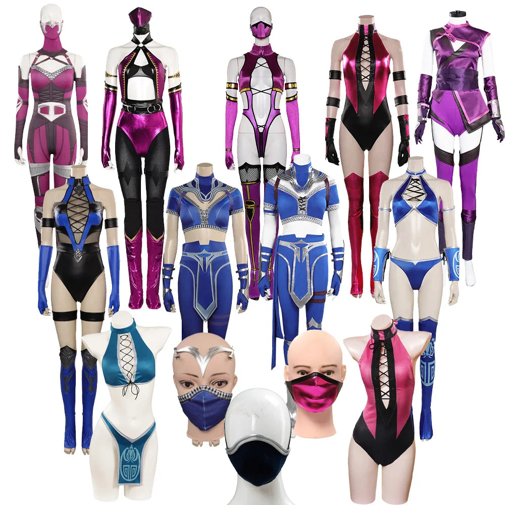 Kitana Mileena Katana Cosplay Game Mortal Cos Kombat Jumpsuit Mask Costume Women Swimsuit Bikini Halloween Carnival Party Suit