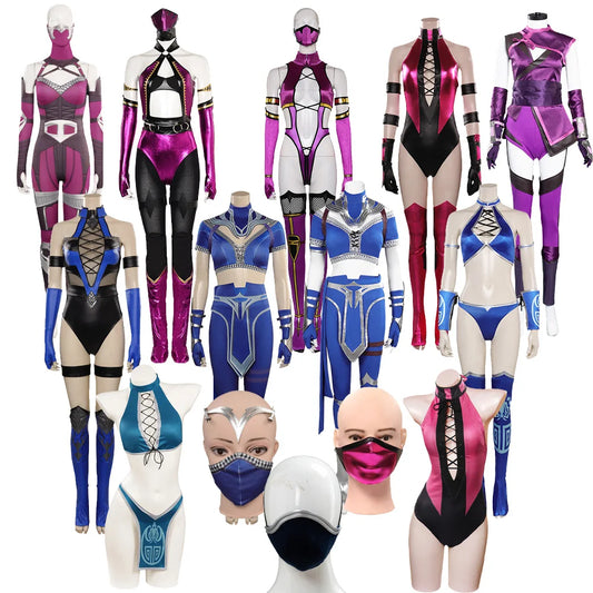 Kitana Mileena Katana Cosplay Game Mortal Cos Kombat Jumpsuit Mask Costume Women Swimsuit Bikini Halloween Carnival Party Suit