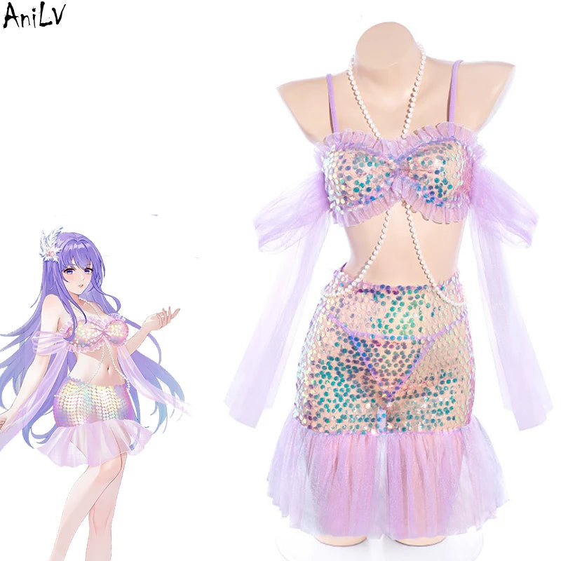 AniLV New Women Mermaid Series Uniform Cosplay Carnival Pool Party Sea Princess Blings Shiny Scales Dress Outfits Set Costumes