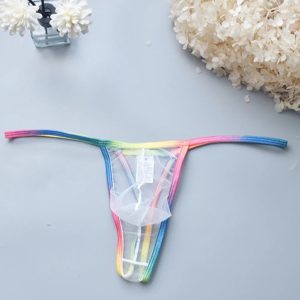 Men's Thongs String Homme Sexy Mesh Briefs Low Waist U Convex Pouch Thong Underpants Transparent Panties Lingerie Underwear