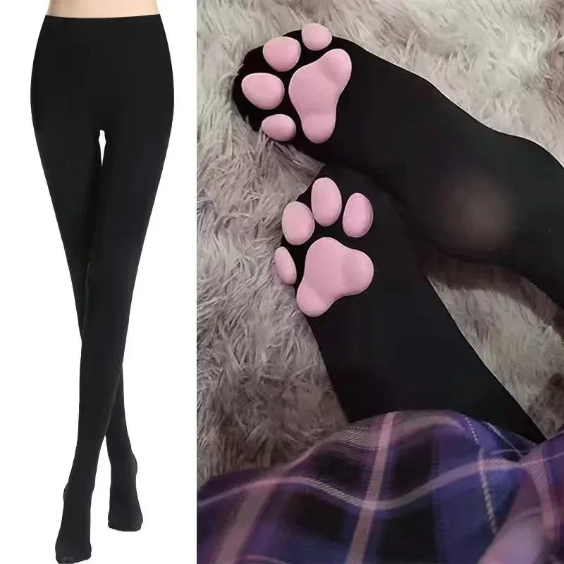 3D Cat Claw Cushion Silk Thigh High Stockings, Lolita Role Play Looks Accessories Socks for Girls and Ladies