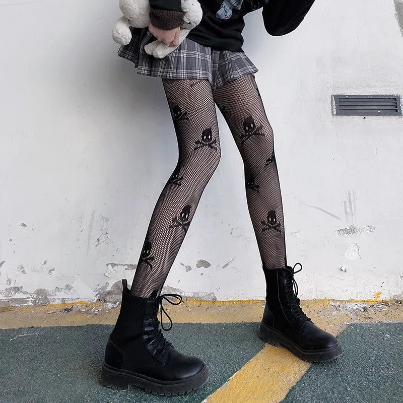 New Sex Sheer Pantyhose High Elastic Jacquard Red Fishnet Stockings Socks Sexy Stockings Flame Net Pants Spider Skull Tights