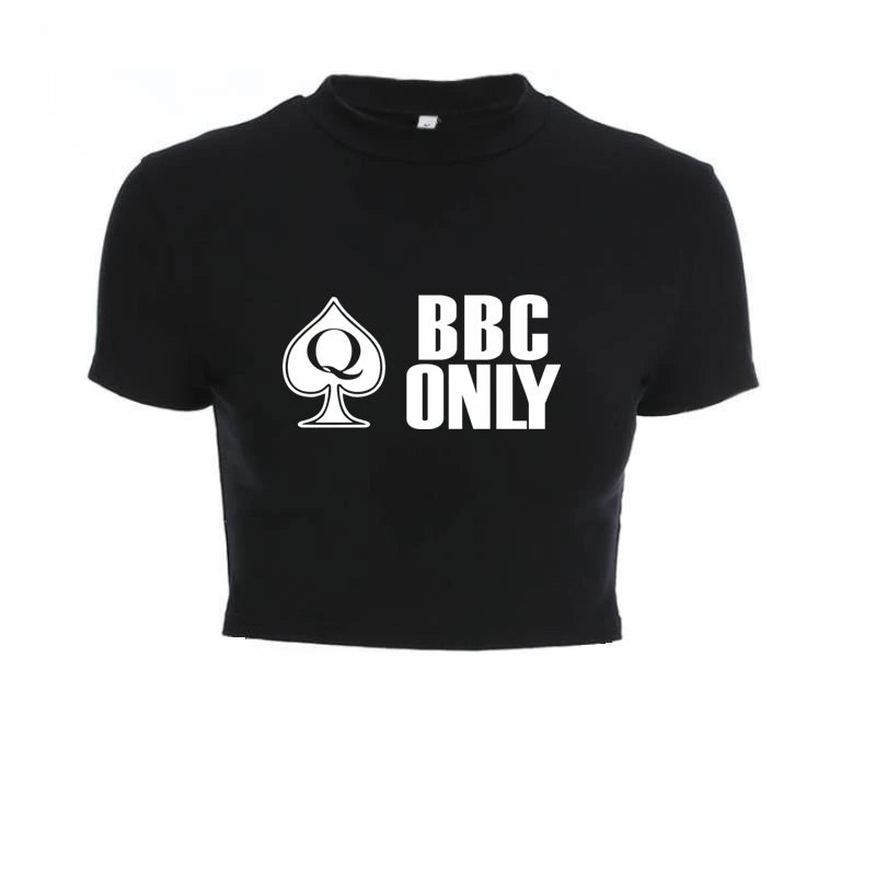 Queen of Spade BBC ONLY Summer Women Black Short T-Shirts Ladies Sexy Crop Tops Short Sleeve Bandage Tee Tops Female Shirts