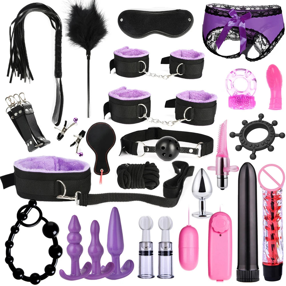 Sextoy Bdsm Kit Set Vibrator Handcuff Neck Sex Toy Adult Couple Whip Anal Buttplug for Women Men Intimate Sexual Game Bondage