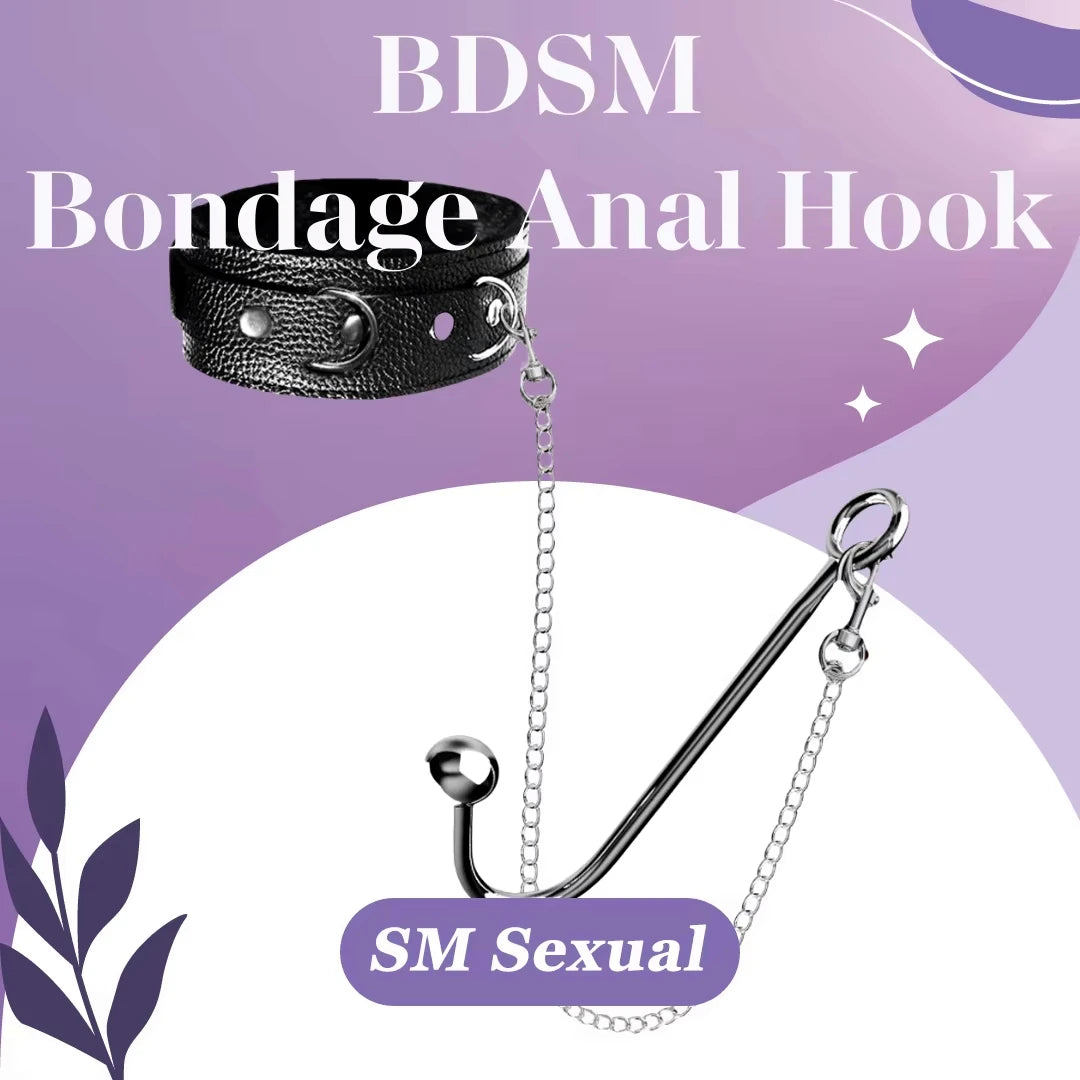JIUAI Metal Anal Hook with Leather Collar Sexual Kits BDSM Erotic Bondage Restraint Game for Fetish Couples Adult Anal Sex Toys