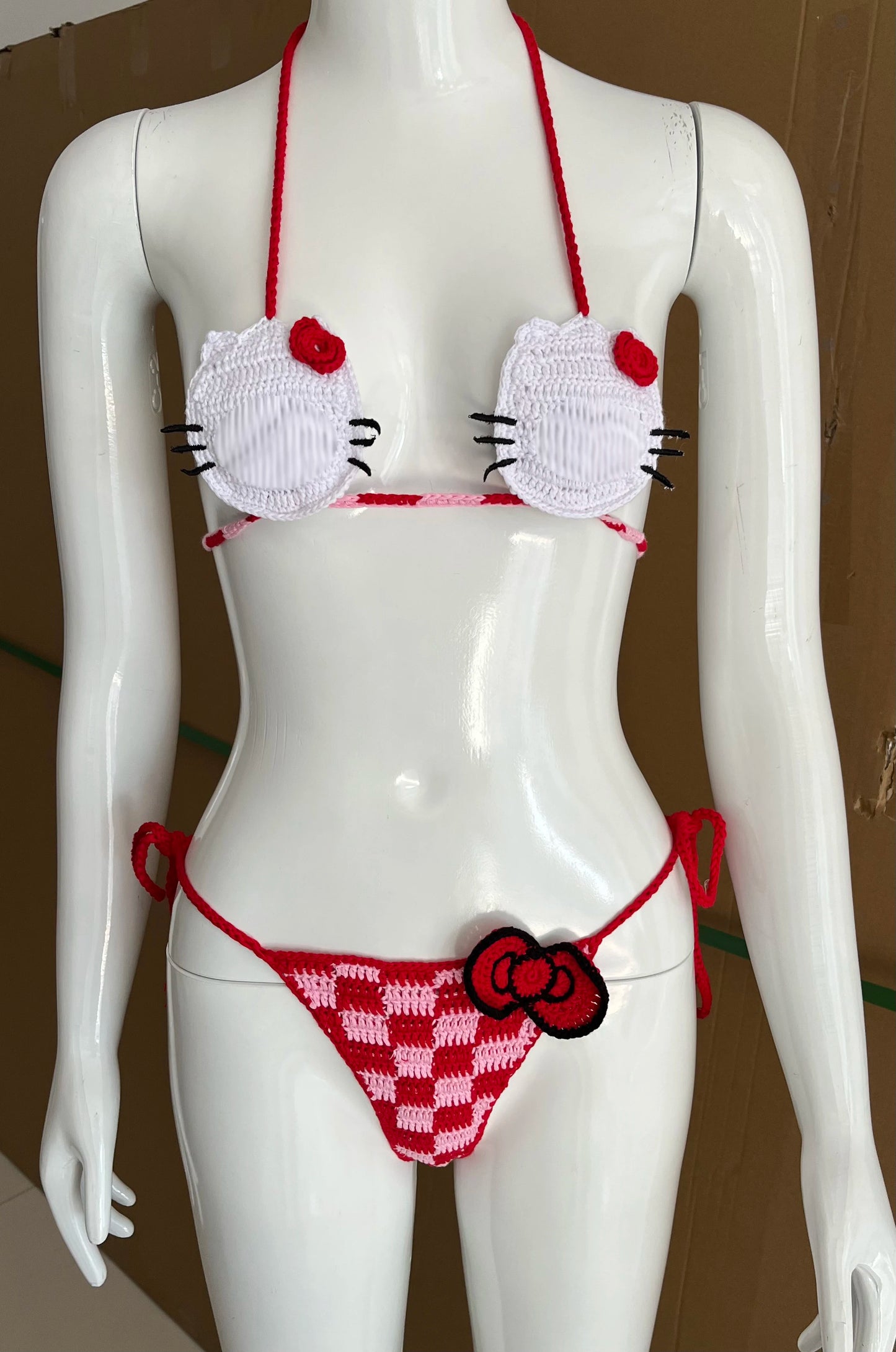 8 colors High Quality Handmade Crochet Micro Bikini Set Sexy String Brazil Bathing Suit Top Grade Cotton Fabric Kitty Swimwear