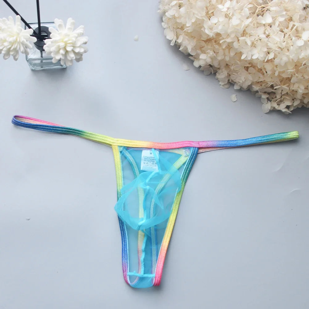 Men's Thongs String Homme Sexy Mesh Briefs Low Waist U Convex Pouch Thong Underpants Transparent Panties Lingerie Underwear