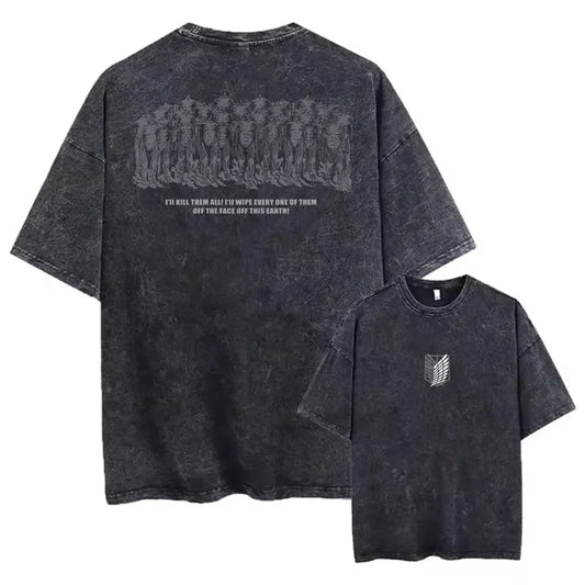 Anime Attack On Titan Washed Tshirts Hip Hop Retro Punk Gothic Cotton Vintage T-Shirt Harajuku Casual Men Short Sleeve Top Tee