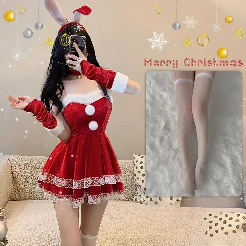 Christmas Sexy Lingerie Dress Sweet Bunny Girl Costume Rabbit Woman Set Cosplay Costume Role Play Uniform Stage Performance Set
