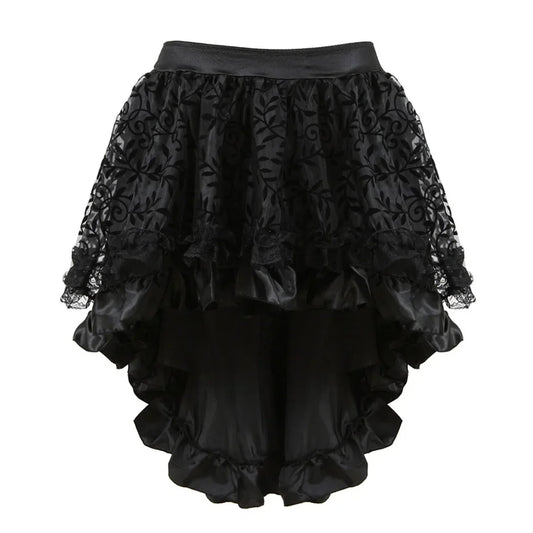 Vintage Skirts for Women Lace Floral Asymmetrica High Low Ruffles Skirt Medieval Burlesque Corsets Accessories Party Costumes
