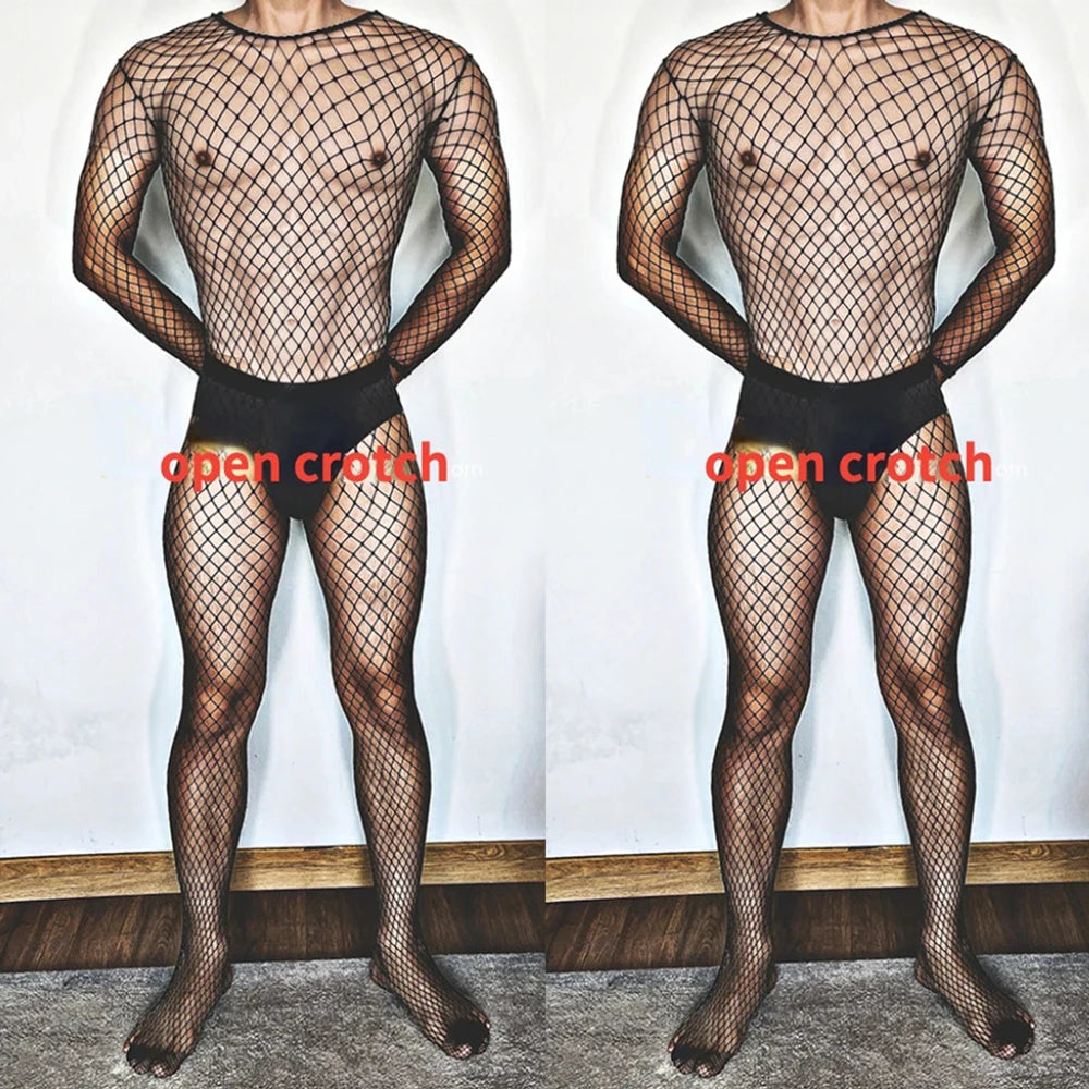 Bodystockings Sexy Lingerie Men Pantyhose Open Buttocks Man Sex Stocking Adult 18 Erotic Mesh Sissy Transparent Gay Bodyuits