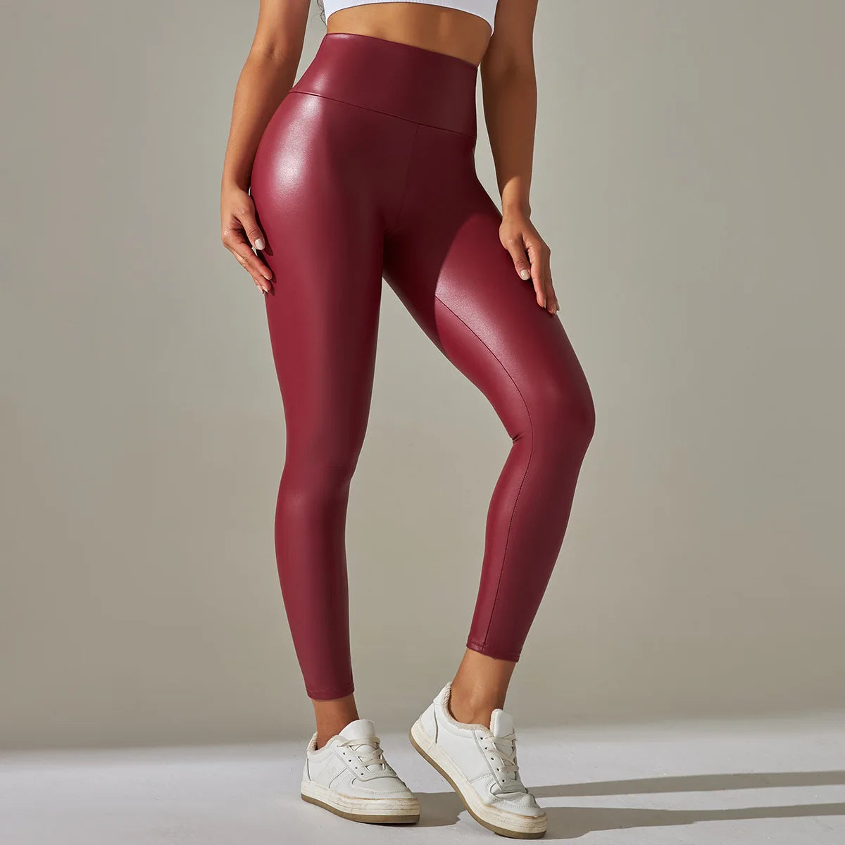 New PU Leather / latex Pants for WOMEN'S Colorful High Waisted Tight Fitting Slimming External Wear
