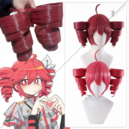 Anime Kasane Teto Cosplay Costumes Women Cute Red Ponytail Wig High Heat Resistant Hair Teto Role-playing Wig Long Curly Hair