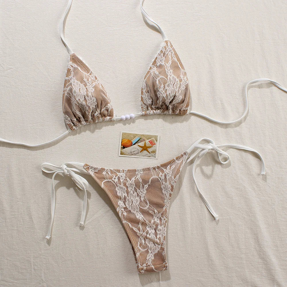 Micro Bikini Sexy Swimsuits For Women 2025 Swimwear Lace Brazilian Bikini Set Thong Biquini Swim Suits Solid Beachwear Female
