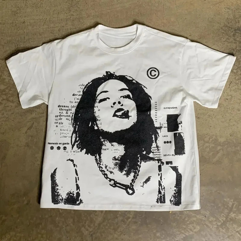 Harajuku American High Streetwear Oversized Graphic T Shirt Women Men Couple Y2k Top Hiphop Goth All Cotton Material Shirts Tops