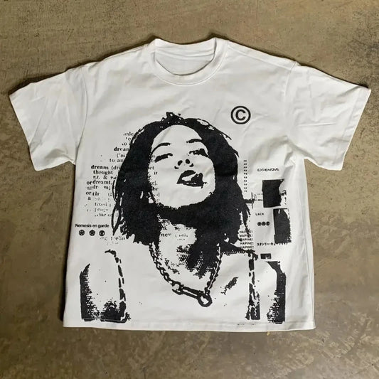 Harajuku American High Streetwear Oversized Graphic T Shirt Women Men Couple Y2k Top Hiphop Goth All Cotton Material Shirts Tops