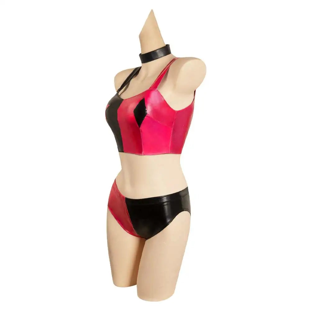 Quinzel Cosplay Costume Adult/Women Jumpsuit Bikini Top Shorts Neckband Swimsuit Outfits Halloween Carnival Party Disguise Suit