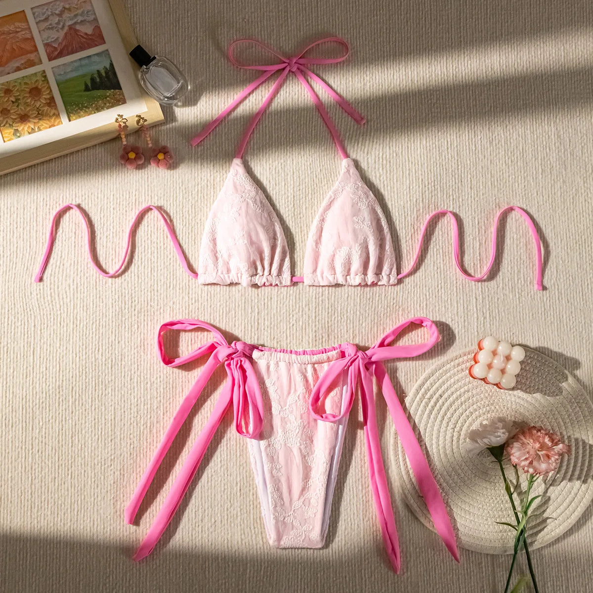 Pink S - L Chic Lace Micro Bikini Women Swimwear Female Swimsuit Two-pieces Bikini set Brazilian Bather Bathing Suit Swim 2024