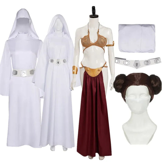 Leia Cosplay Costume Princess Fantasia Slave Bikini Skirt Adult Women Dress Robe Belt Wig Outfits Halloween Carnival Party Suit