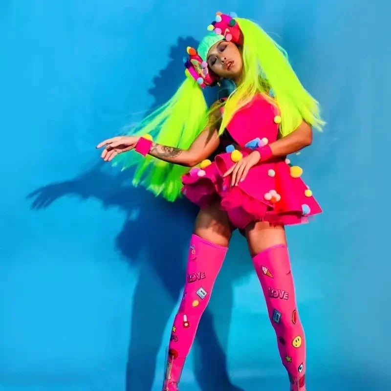 Show Performance Dress Costumes Fluorescent Children's Day Gogo Braid Luminous Women Dancer Handball Props