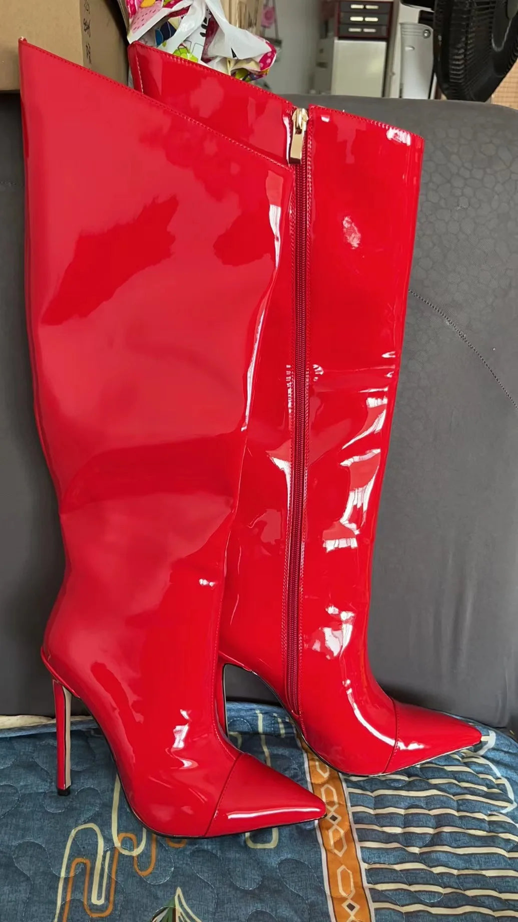 Knee High Boots Candy Colors Mirror Leather Women Knee High Boots High Heels Stilettos Runway Shoes for Women High Heel Boots