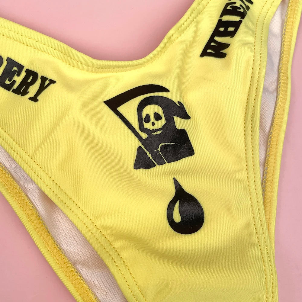 Gothic Bikini 2025 Women Skeleton Tube Top Bra Triangle Bottoms Swimsuit Split Bathing Suit Underwear Y2K Bikinis Swimwear