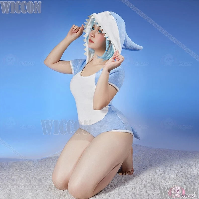 Gawr Gura One-piece Nightgown Cutie Sharks Tails Sexy Lingrie Cosplay Costume Halloween Women Xmas Hooded Pyjamas Customized