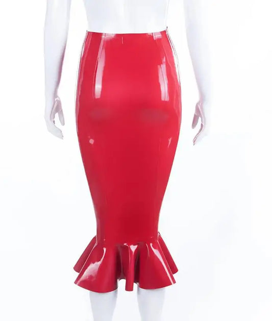 Latex pencil skirt with ruffle