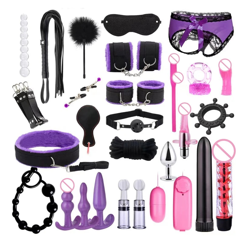 Pack of 28pcs Bed Restraints Bondage Bundle Nipple Clamp BDSM Toy Exotic Sex Game Bundle Body Toy