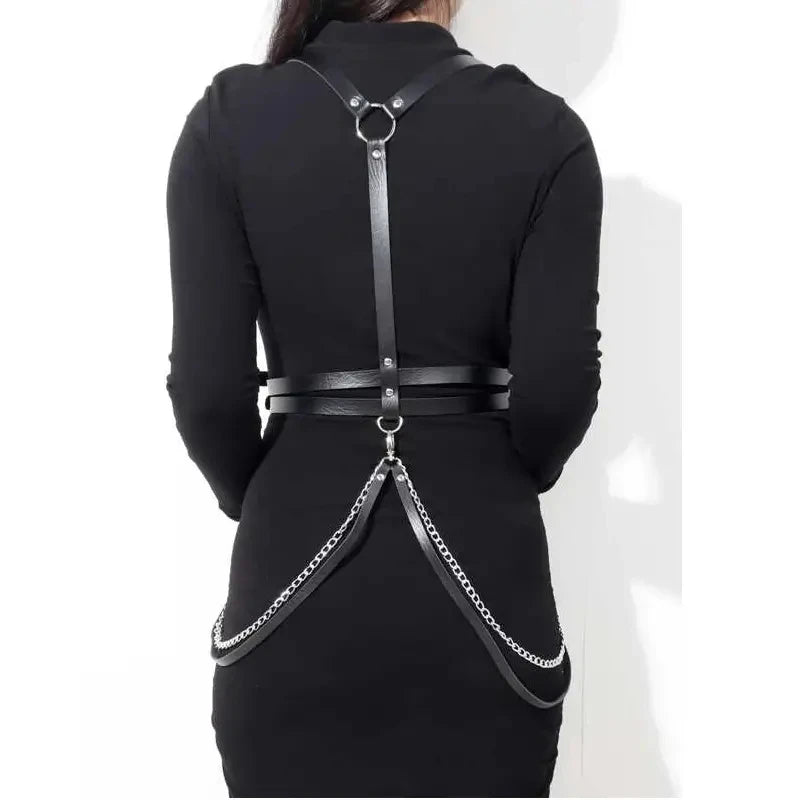 Women Fashion Harness Pu Leather Adjustable Studded Decor Harness Women Gothic Harness Lingerie Chest Harness