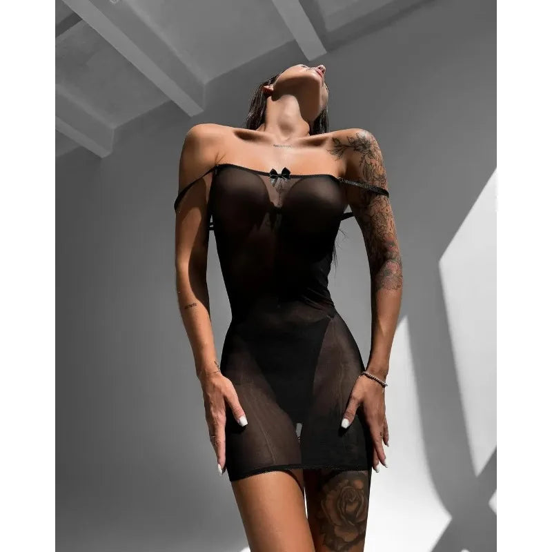 Toucheart Sexy Adult Baby Dolls Ladies Backless Cross Bandage Erotic Hot Sexy Clothes Transparent Sex Doll Night Dress Women New