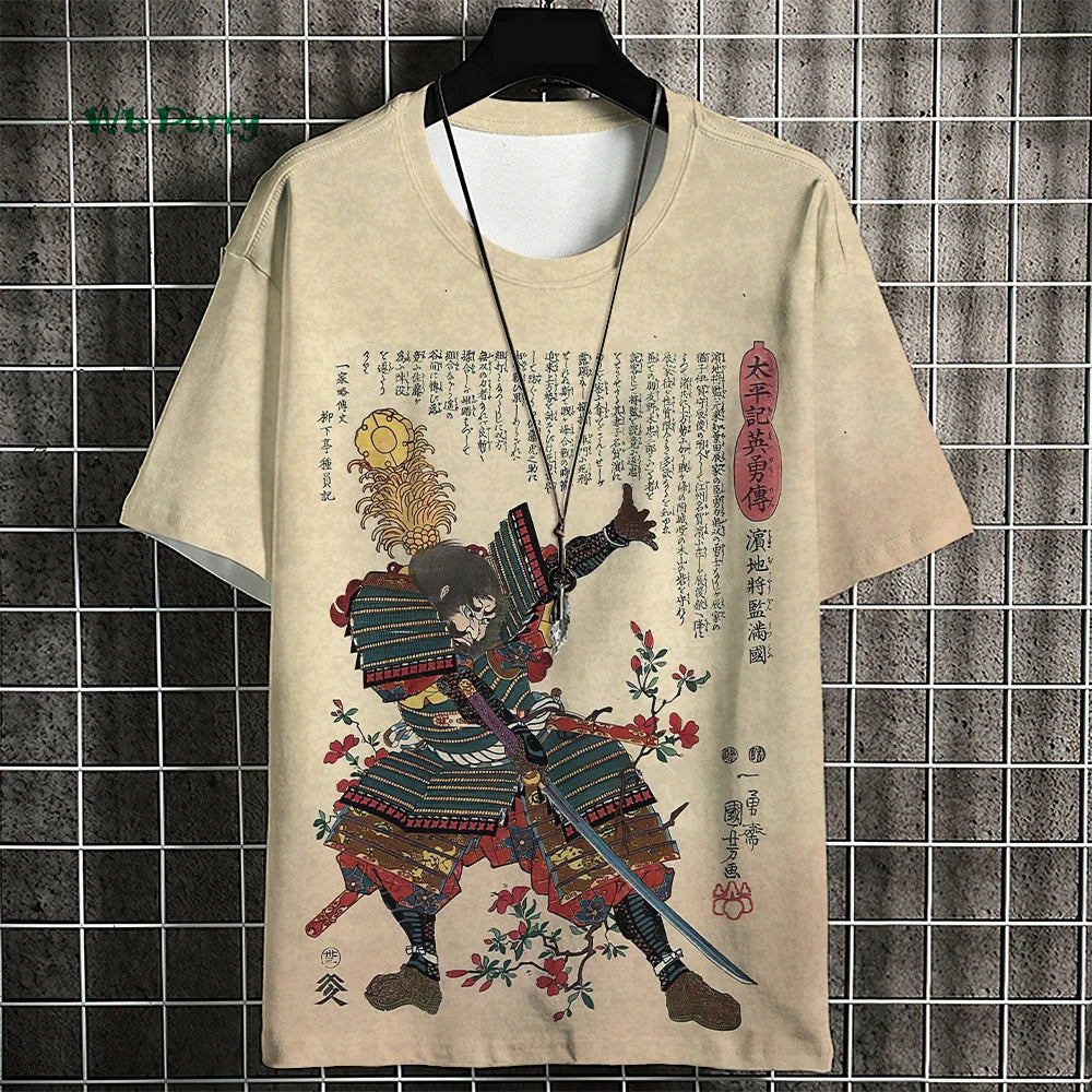 Japanese Samurai Pattern Men's T-Shirt 3D Ukiyo-E Print Short Sleeve T-Shirt Oversized Harajuku Top Summer Men's Casual Clothing