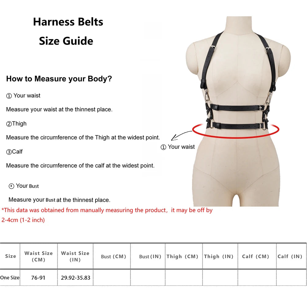 Women Fashion Leather Harness Waist Belt Studded Decor Decorative Harness Straps Suspenders for Women Gothic Clothing Accessorie