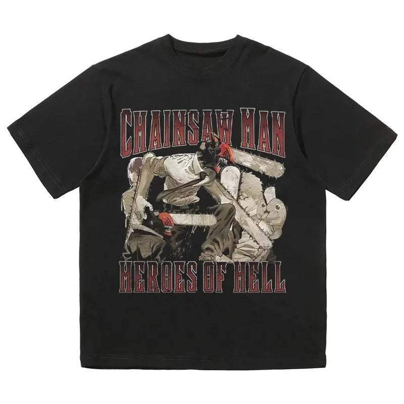 2024 Popular American T-shirt Vintage Anime Print Short Sleeve Loose Cotton Men and Women Comfortable Breathable High Quality
