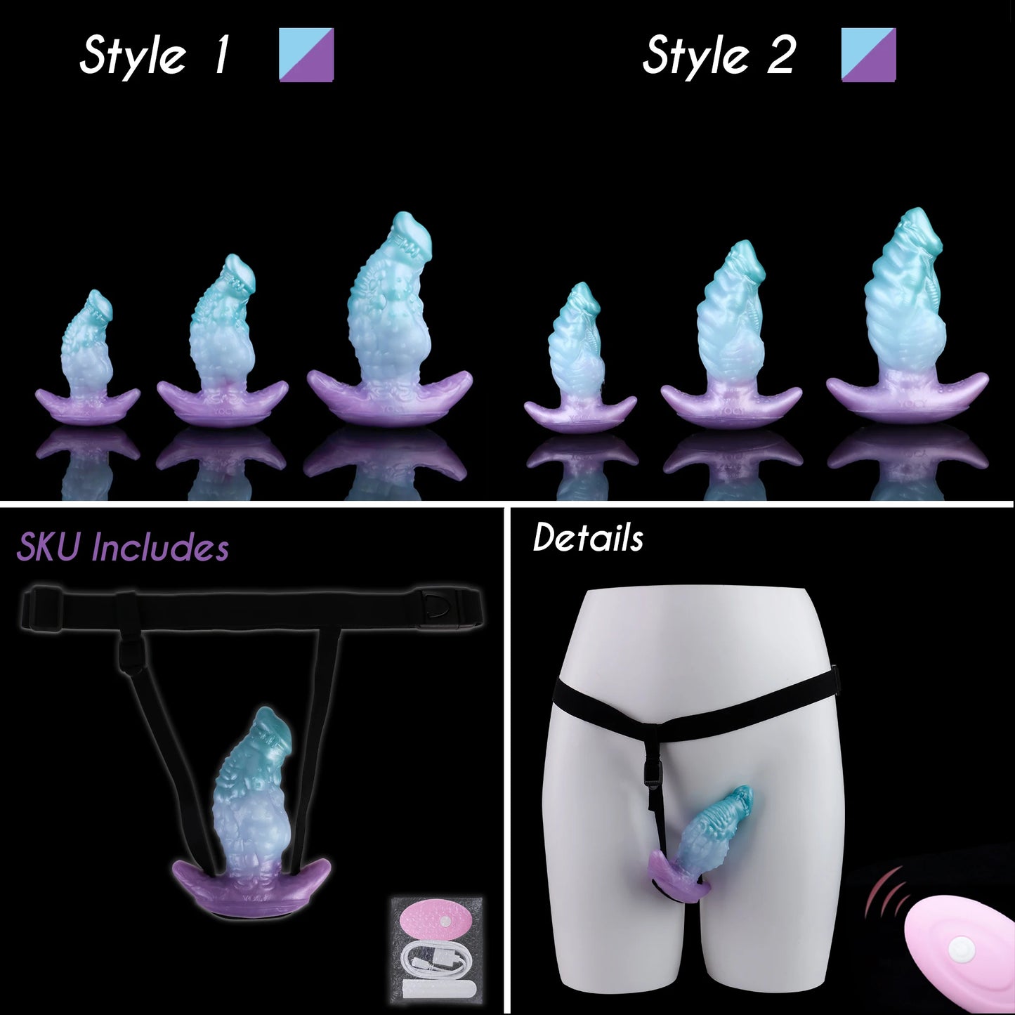ASHBURN STALLION 2 IN 1 Dildo 10 Modes Bullet Vibrator Mouth Gag/ FURRY TAIL PLUG  Adjustable Leather Strap Bondage Muzzles Sex Toy For Women Couple BDSM Game