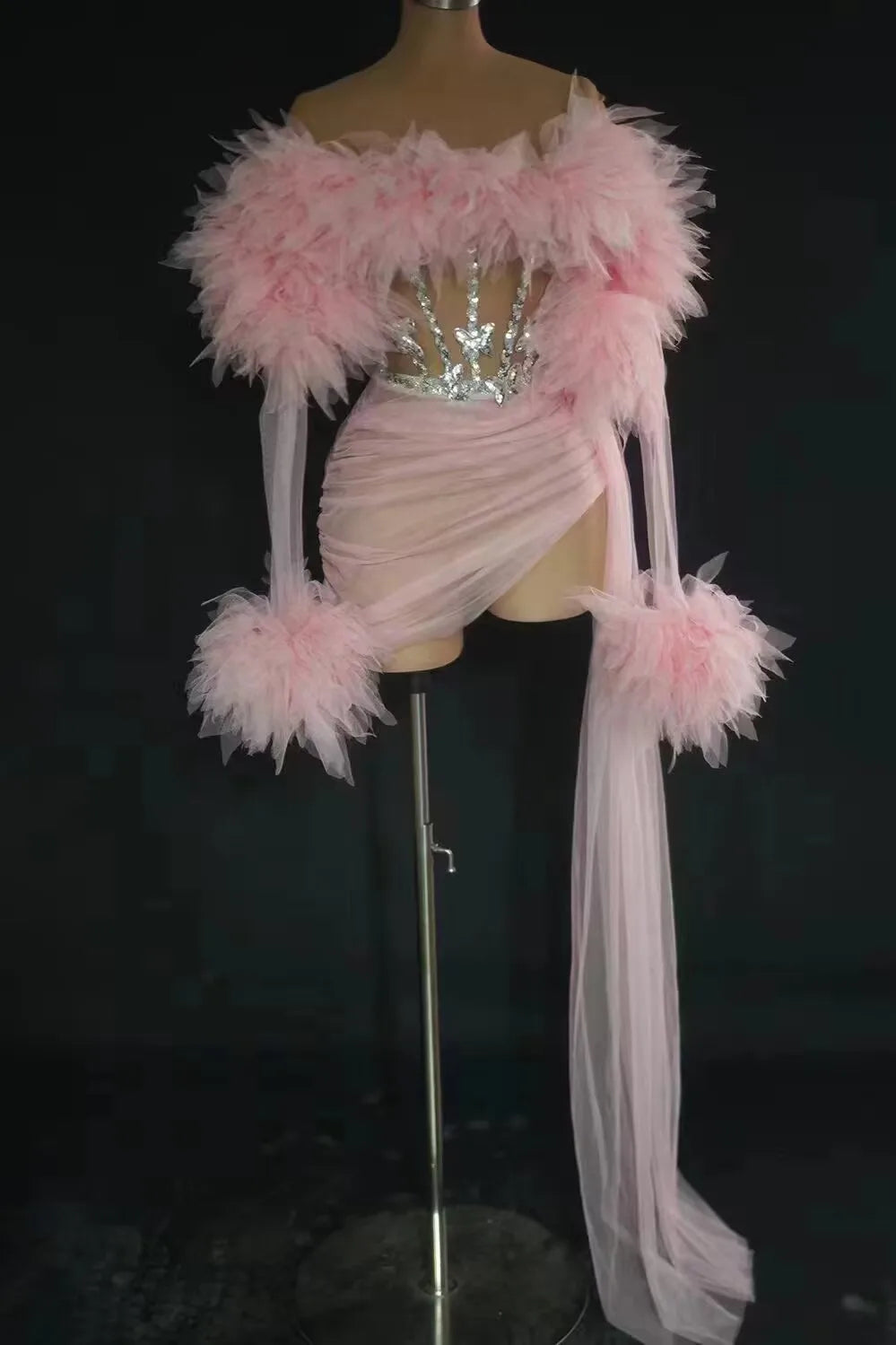 ASHBURN™ PLUME AFFAIR: Multi-Color Feathered Corset Gown with Side Drape