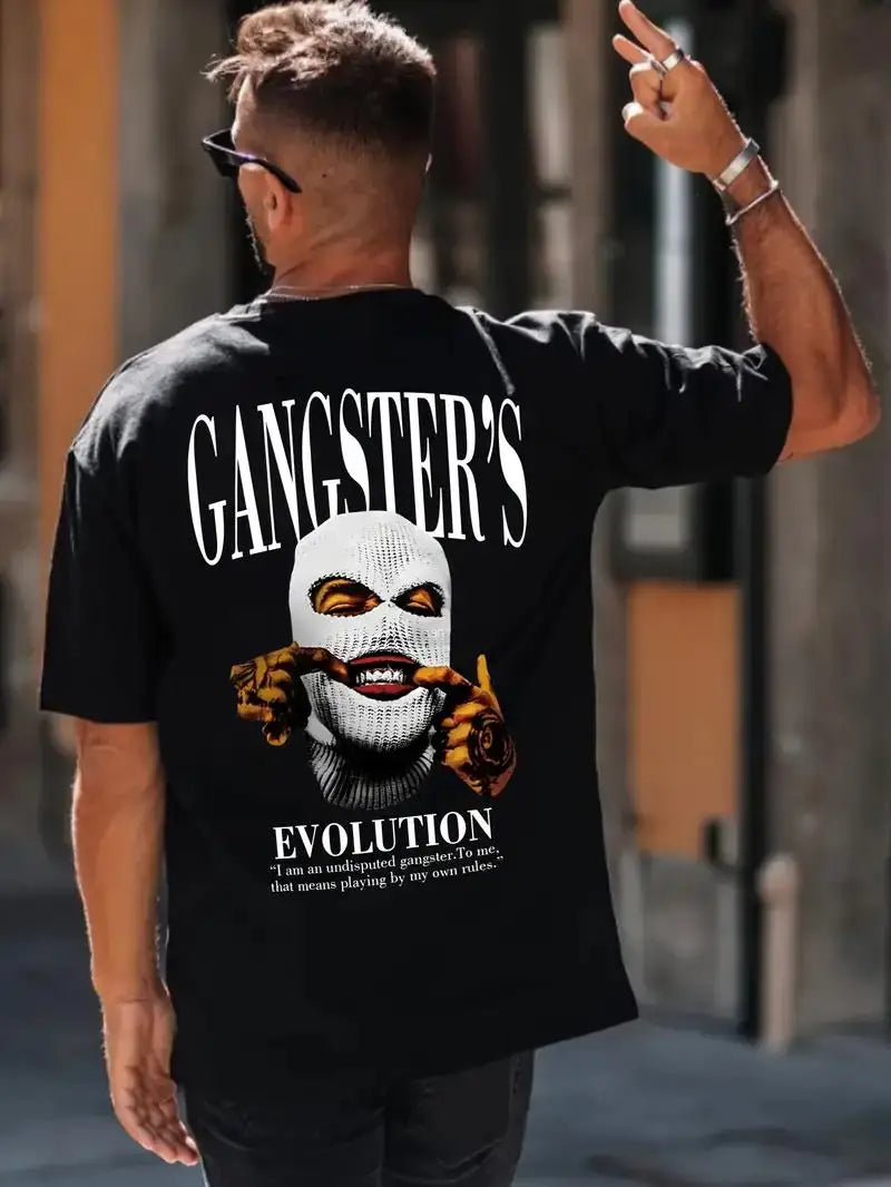 24/25 High-quality American High Street Masked Person Printed T-shirt for Men Oversized Loose Harajuku Short Sleeved Tops