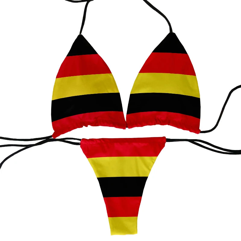 ASHBURNS Fashion flag pattern printed swimsuit sexy ladies bikini suit ladies beach swimming two-piece beach party swimming